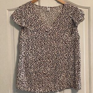Old Navy Brown and White Relaxed Blouse with Cap Sleeves